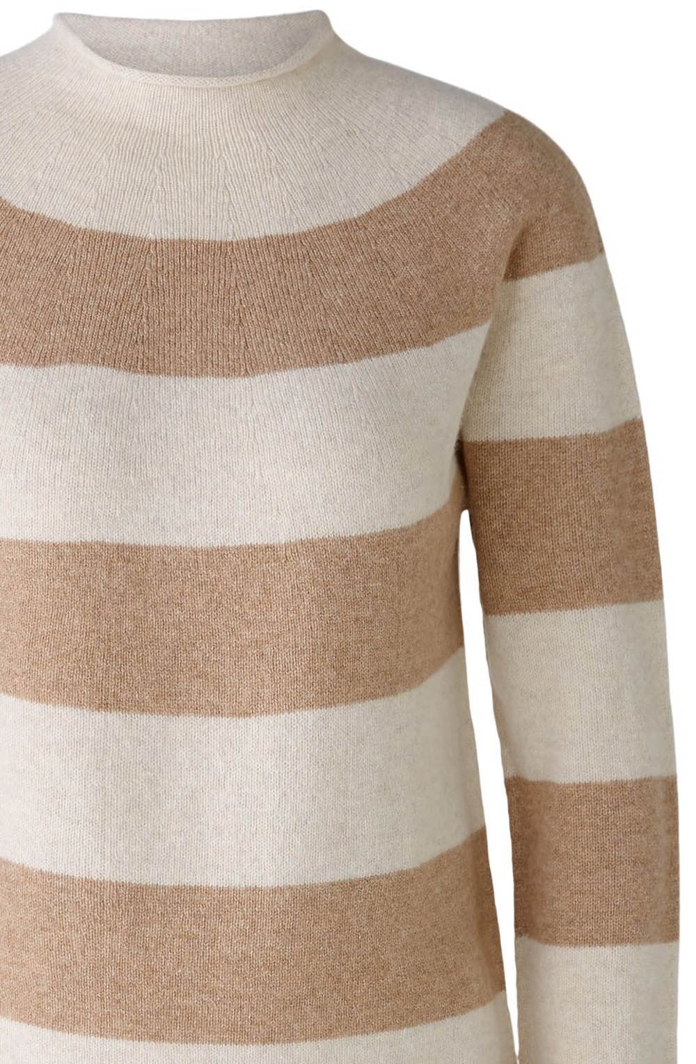 Light Camel Striped Funnel Neck Jumper