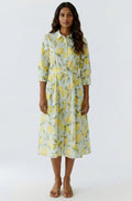 Light Green Lemon Print Belted Shirt Dress