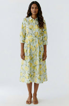 Light Green Lemon Print Belted Shirt Dress