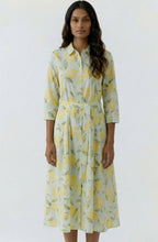 Light Green Lemon Print Belted Shirt Dress