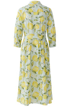 Light Green Lemon Print Belted Shirt Dress