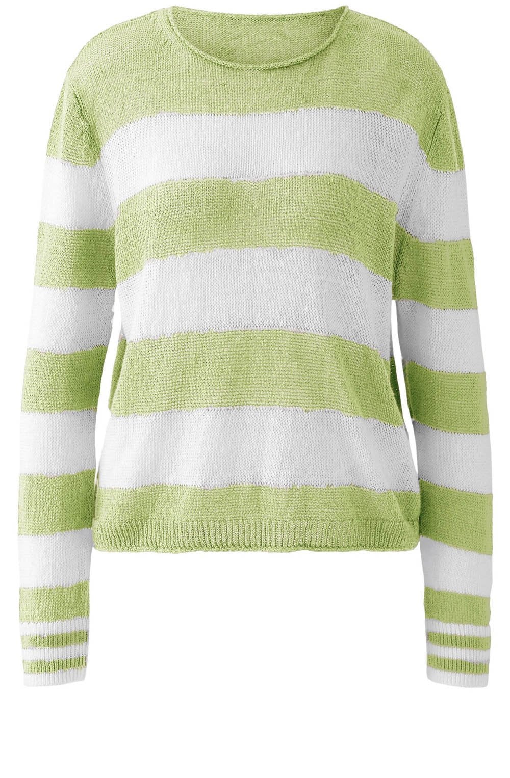 Light Green Striped Linen Knit Pullover
