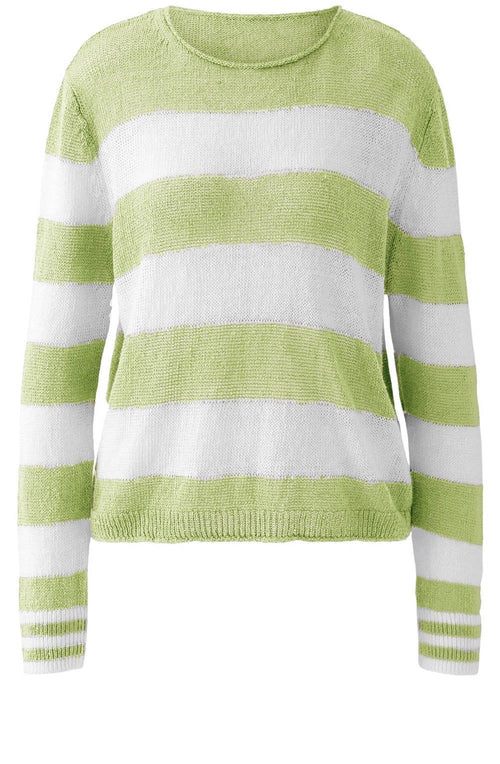 Light Green Striped Linen Knit Pullover