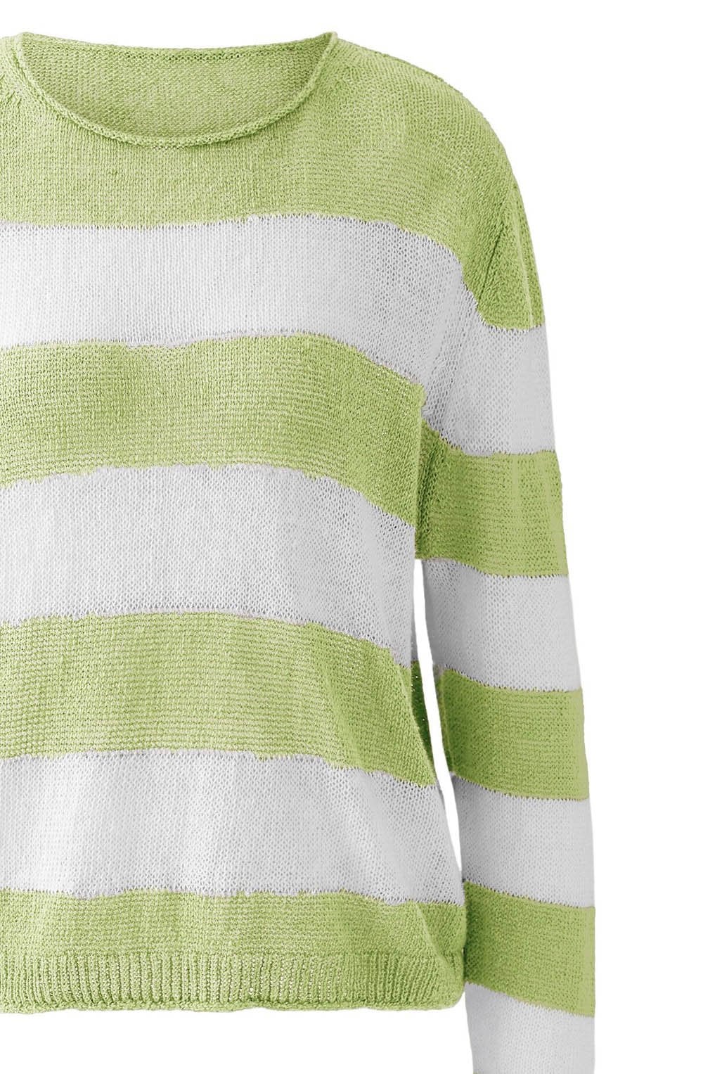 Light Green Striped Linen Knit Pullover
