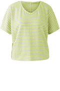 Light Green Striped Linen V Neck T Shirt
