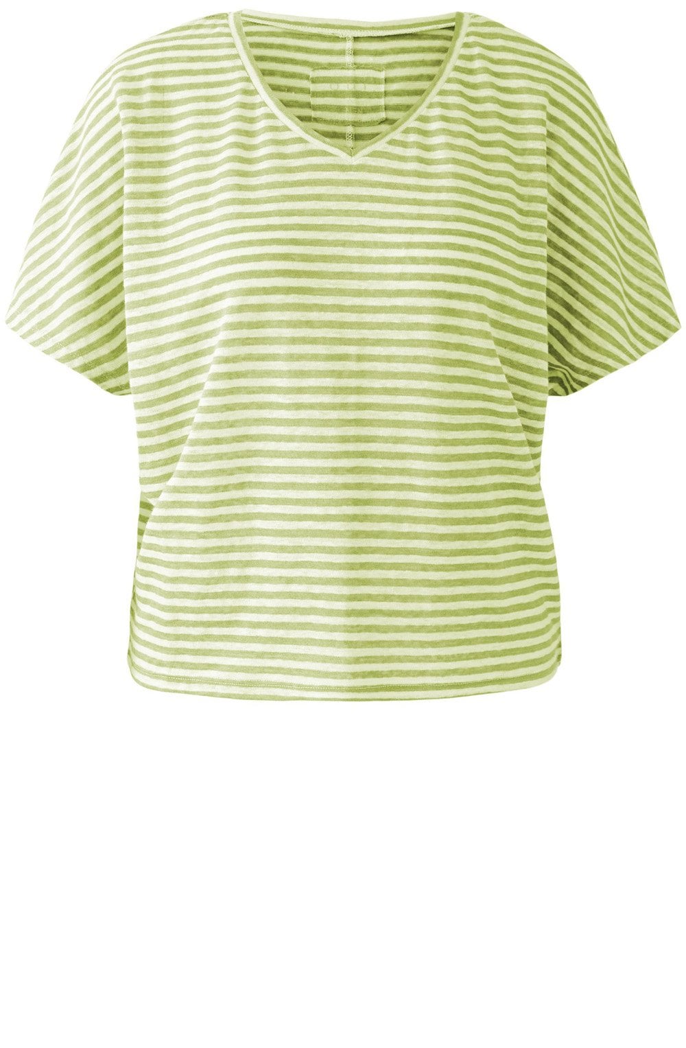 Light Green Striped Linen V Neck T Shirt