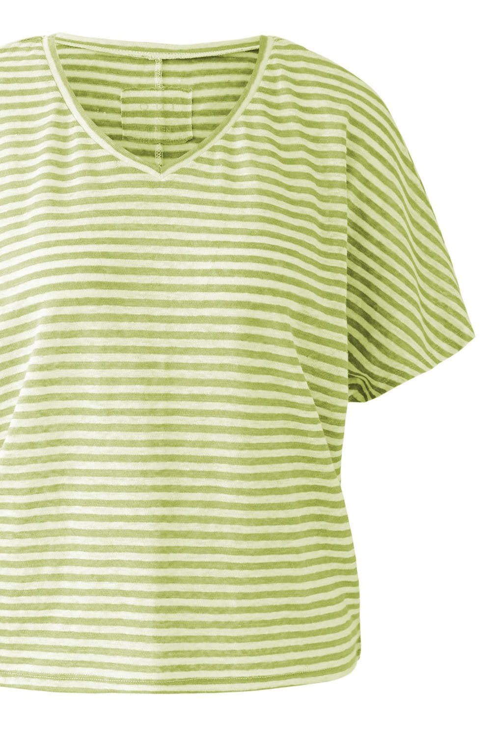 Light Green Striped Linen V Neck T Shirt