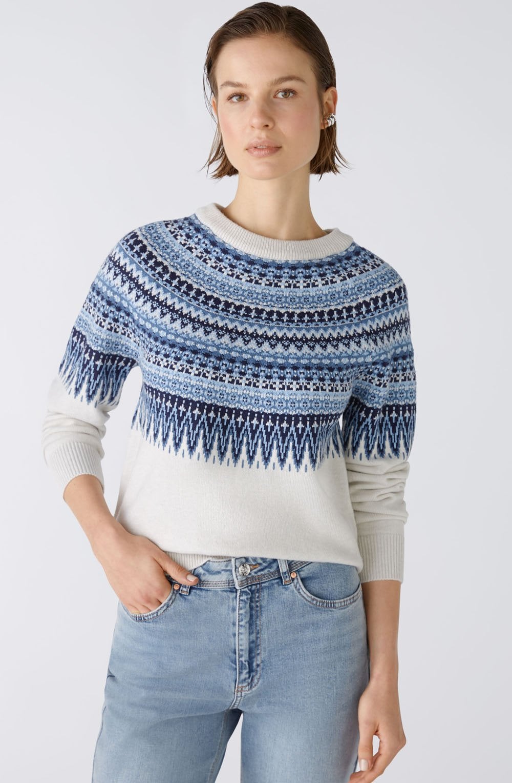 Light Grey and Blue Norwegian Raglan Jumper