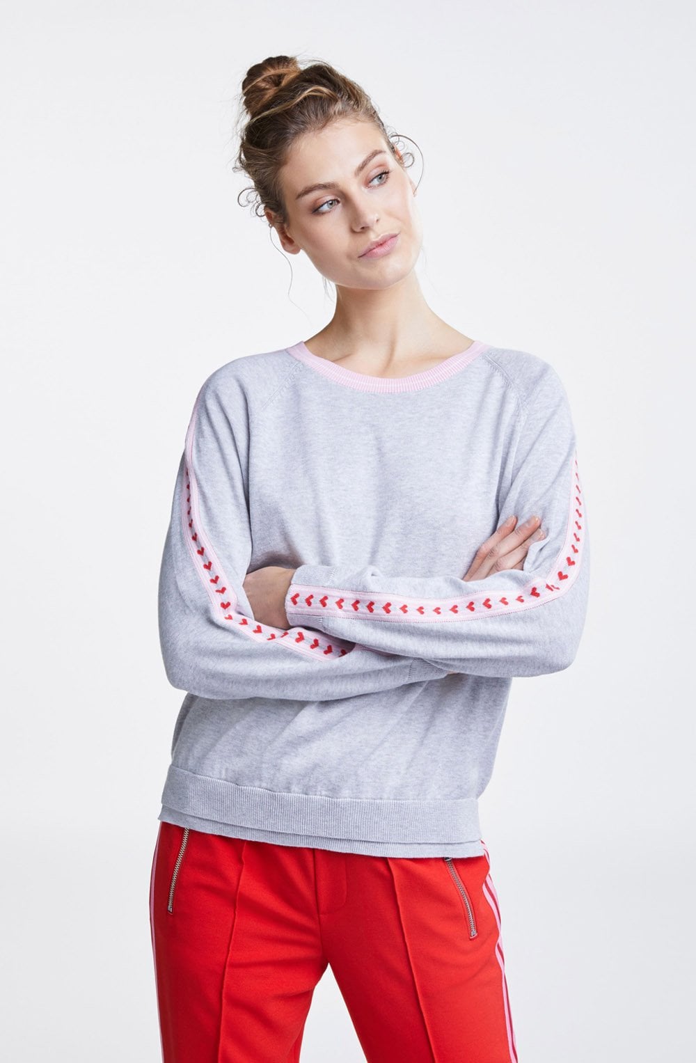Light Grey Heart Detailed Jumper
