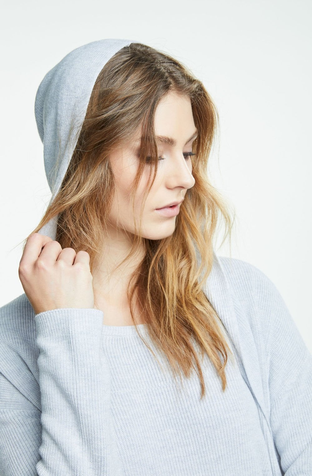 Light Grey Knit Hooded Cardigan