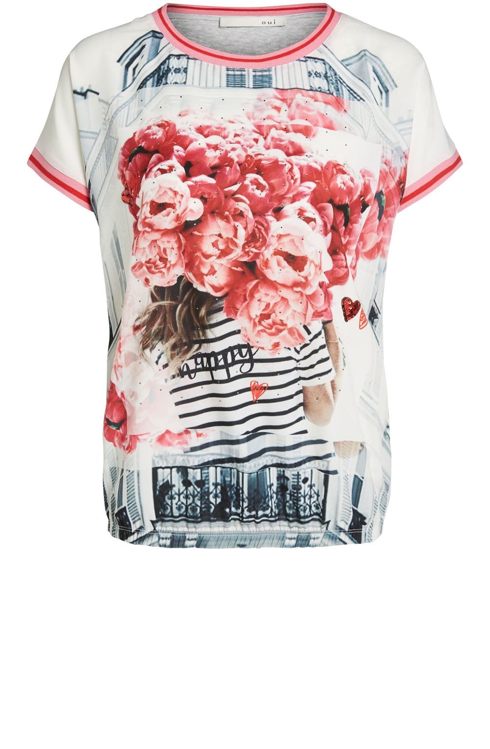 Light Grey & Pink Rose Design Top