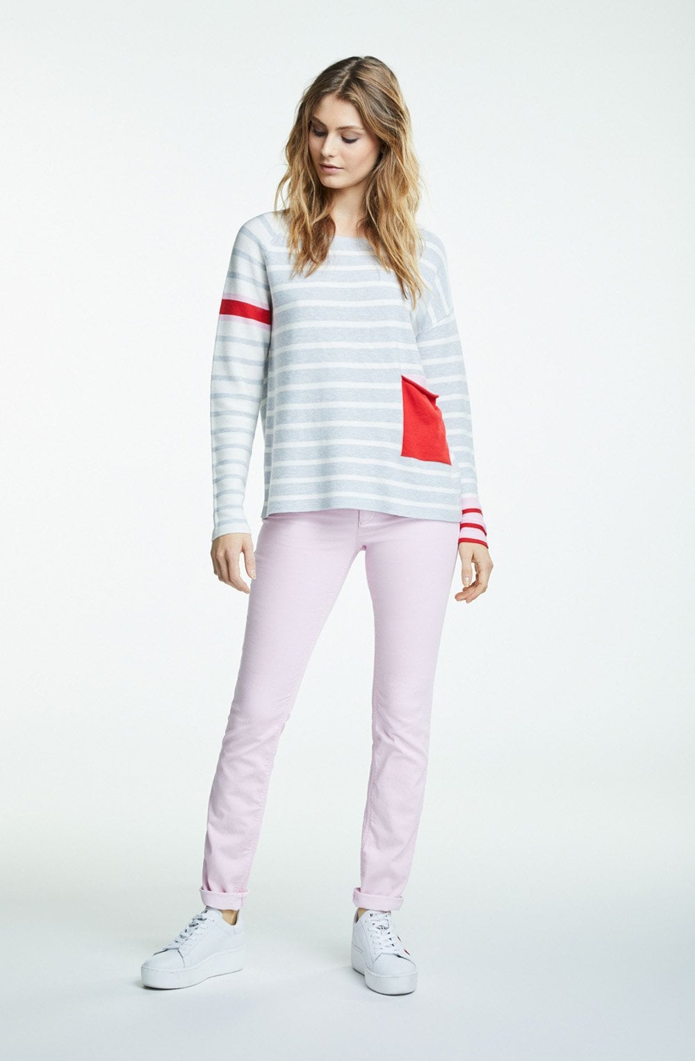 Light Grey & Pink Striped Sweater