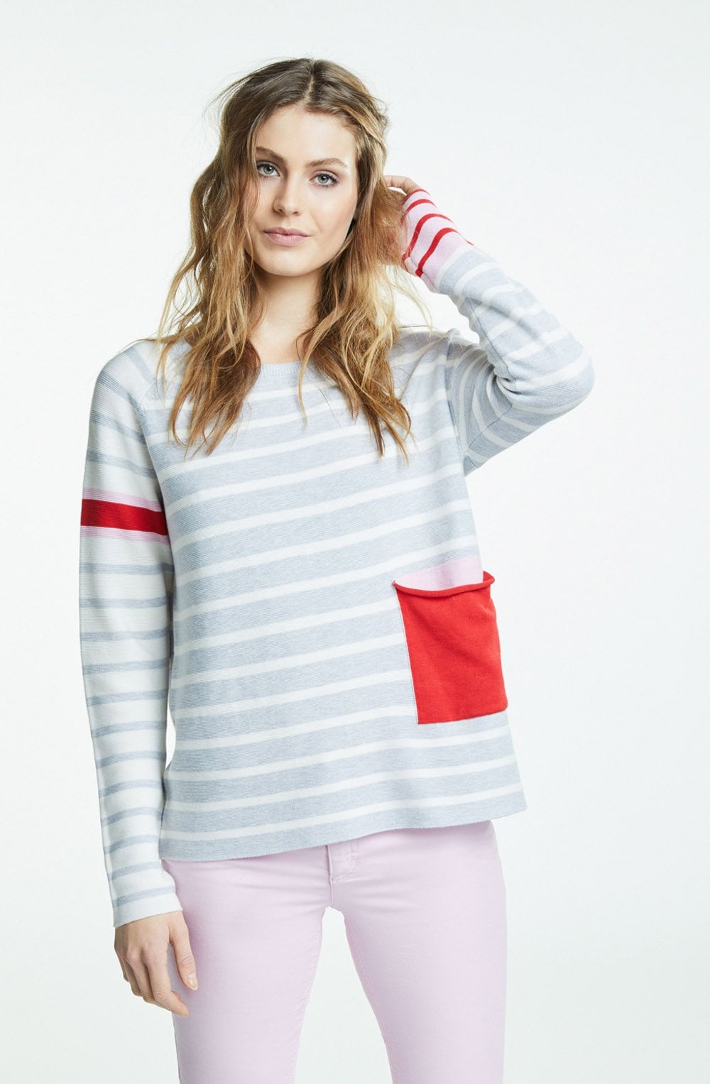 Light Grey & Pink Striped Sweater