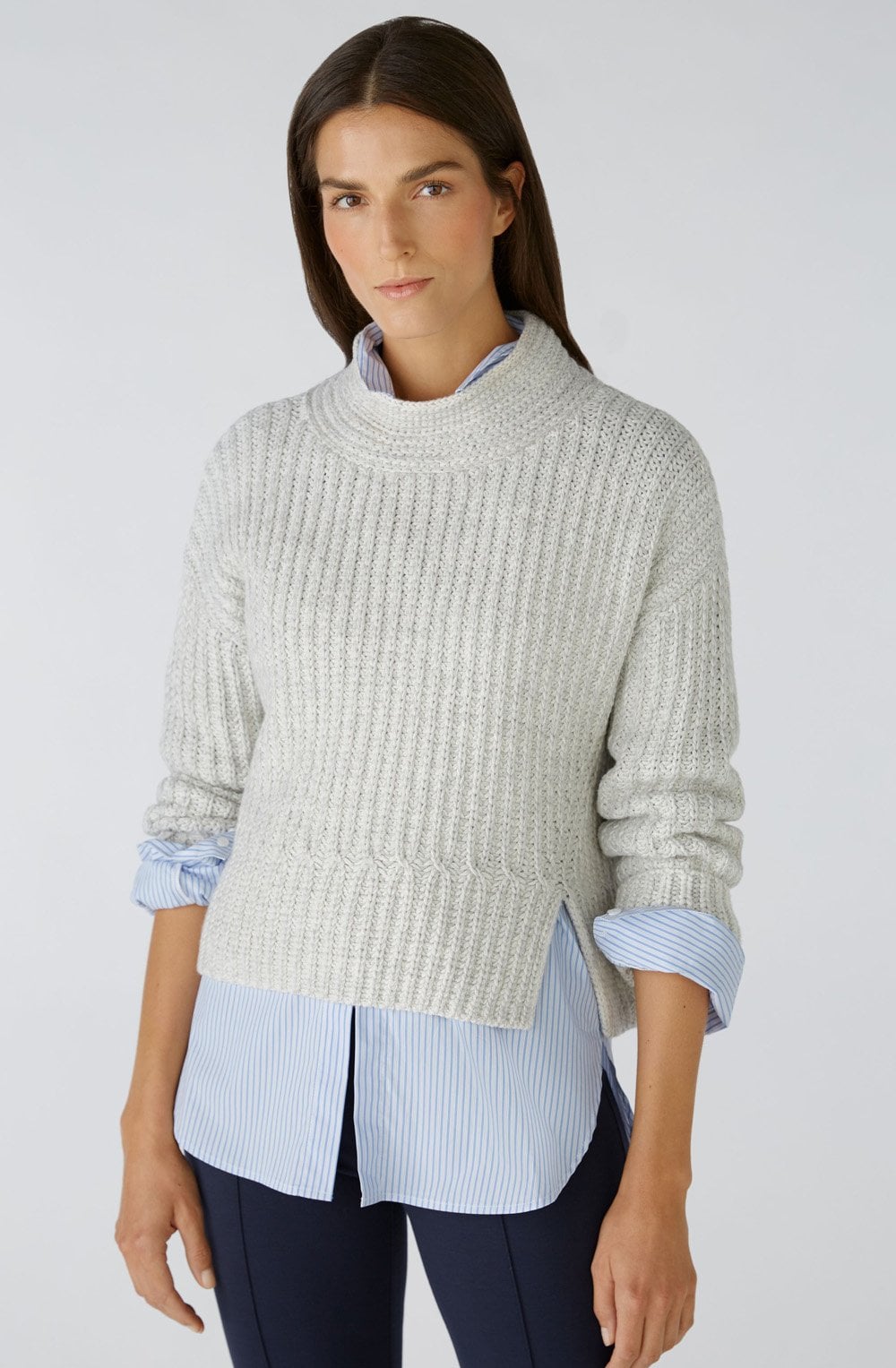 Light Grey Ribbed Knit Box Jumper