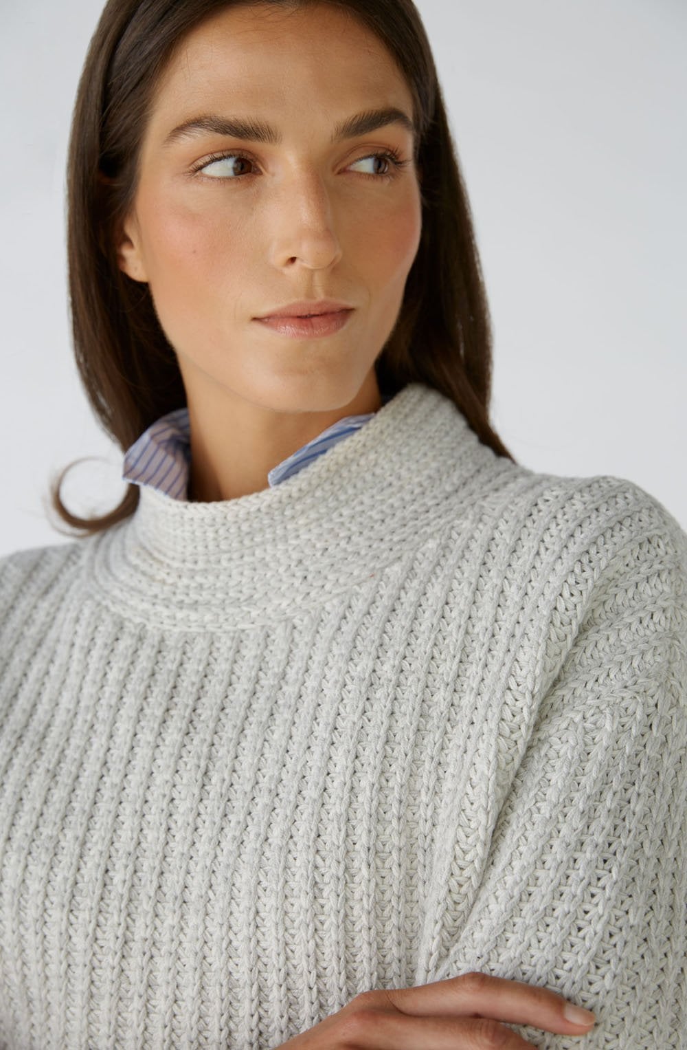 Light Grey Ribbed Knit Box Jumper