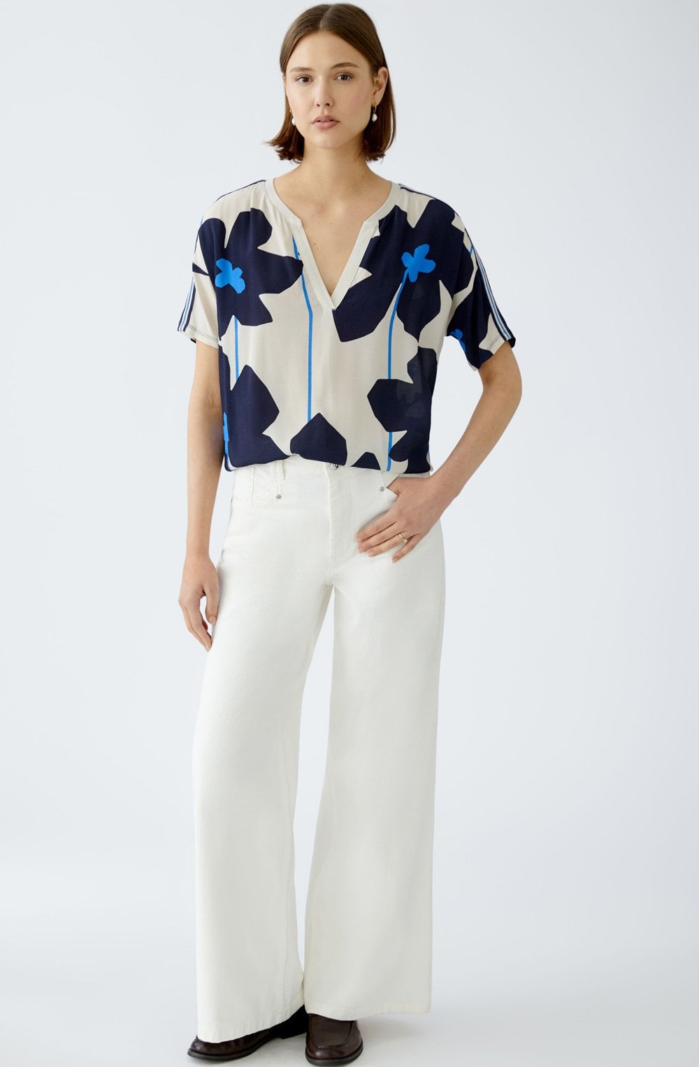 Light Stone and Blue Floral Blouse