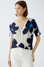 Light Stone and Blue Floral Blouse