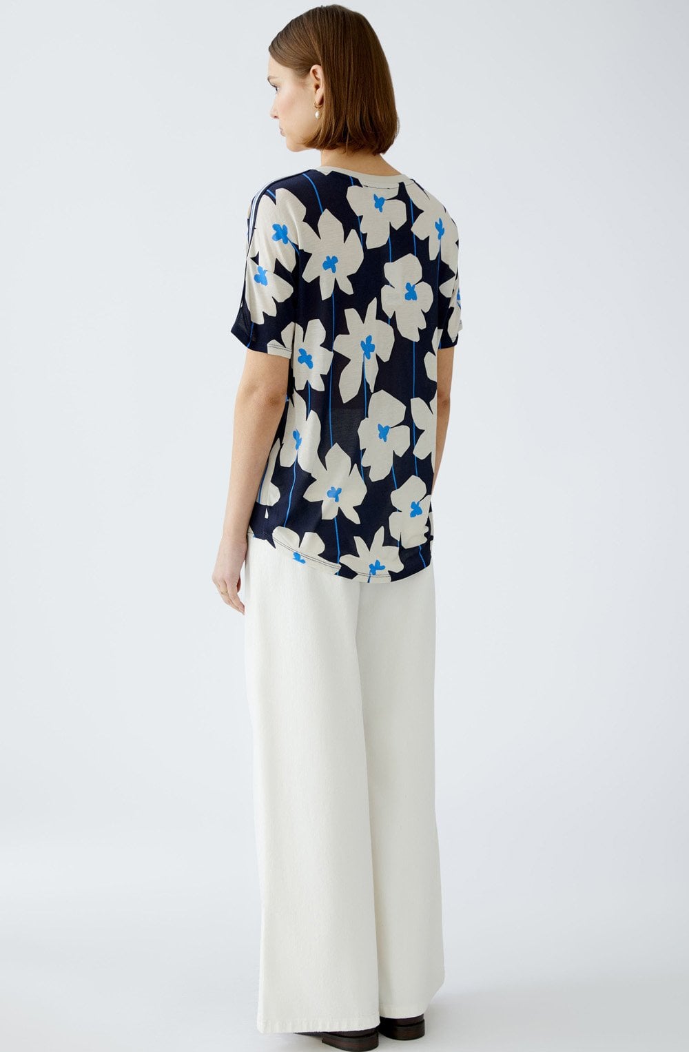 Light Stone and Blue Floral Blouse
