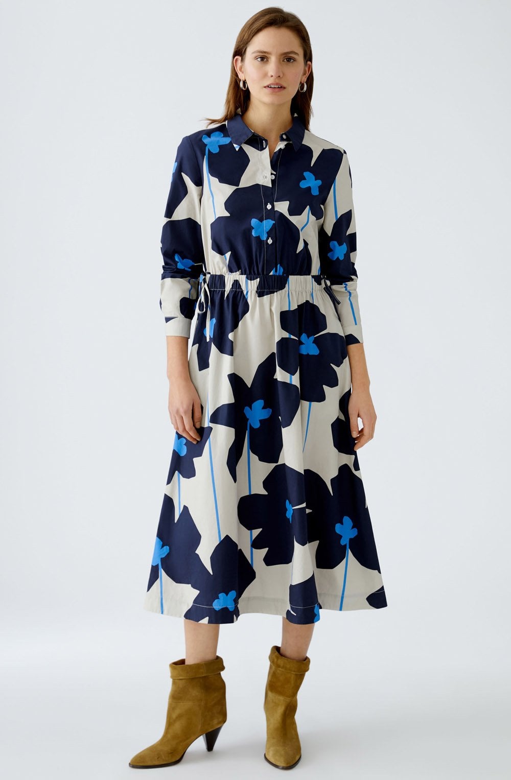 Light Stone and Blue Floral Midi Dress