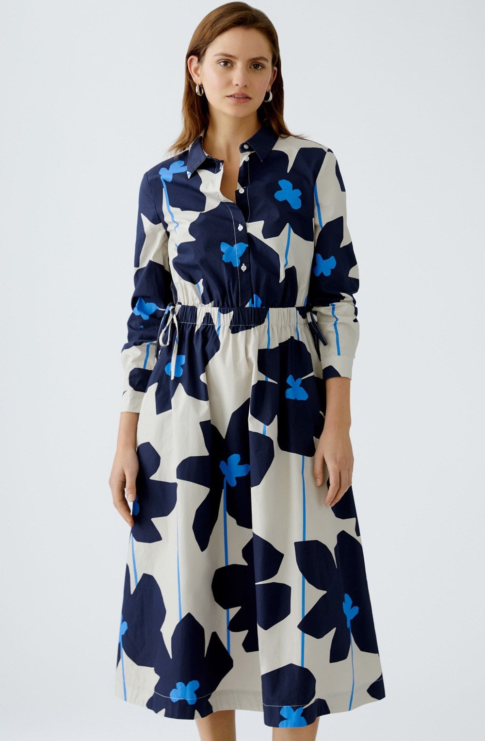 Light Stone and Blue Floral Midi Dress