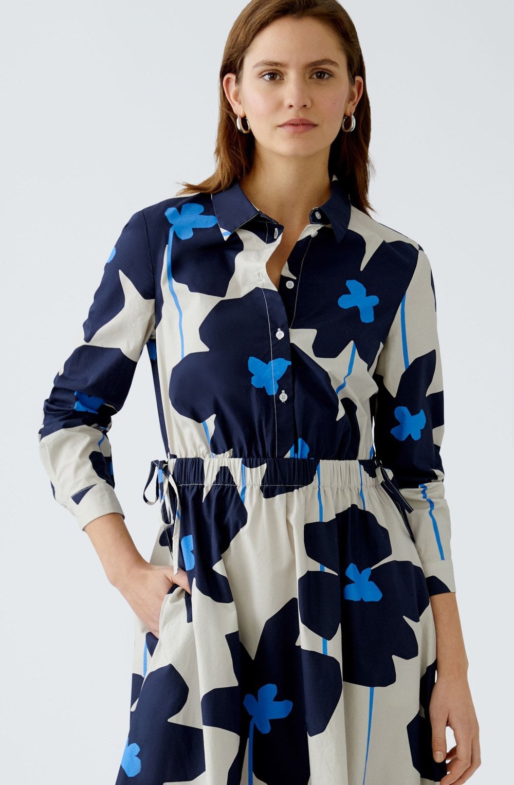 Light Stone and Blue Floral Midi Dress