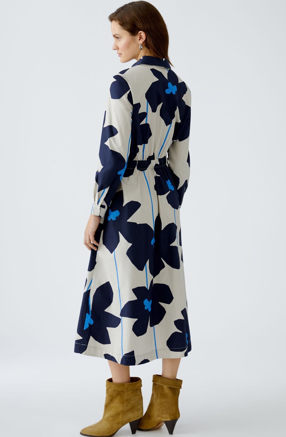 Light Stone and Blue Floral Midi Dress