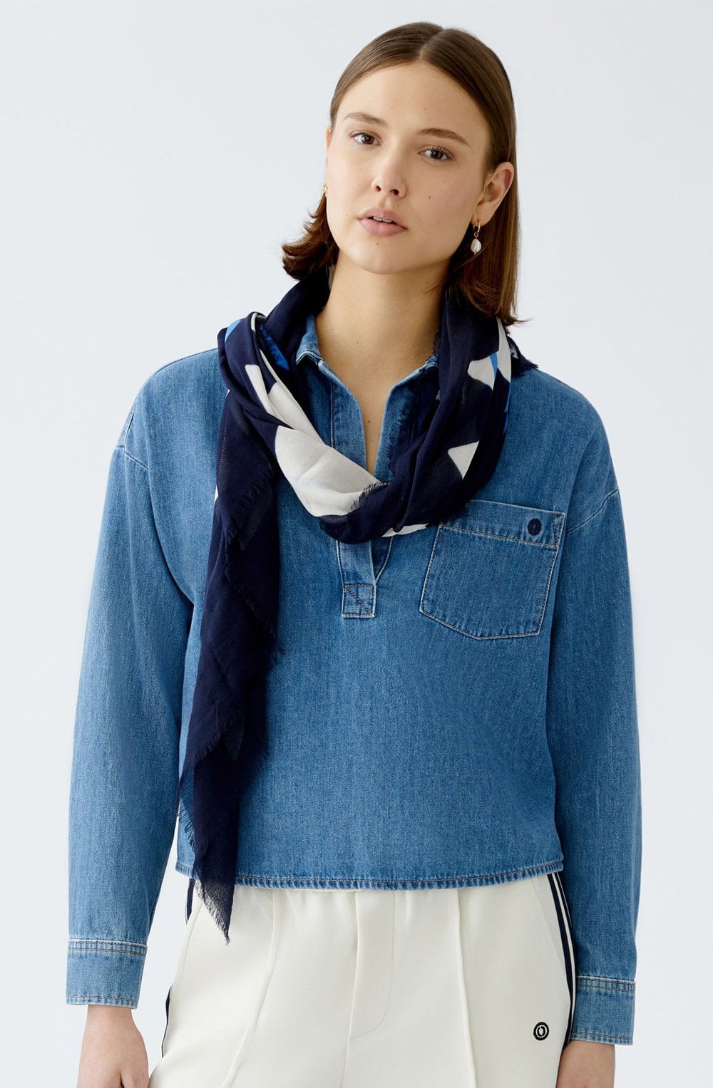 Light Stone and Blue Floral Scarf