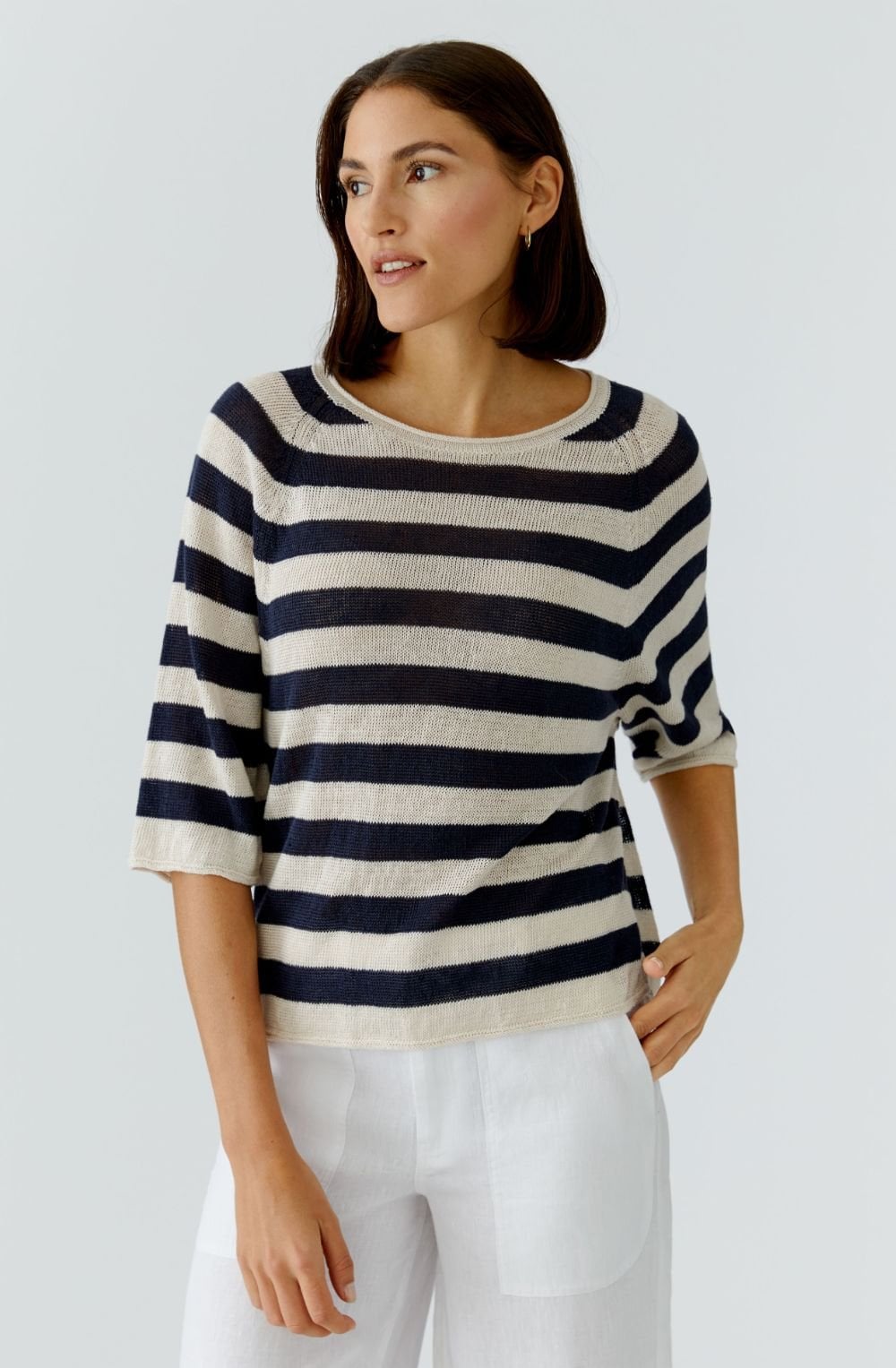 Light Stone and Blue Linen Sleeve Pullover