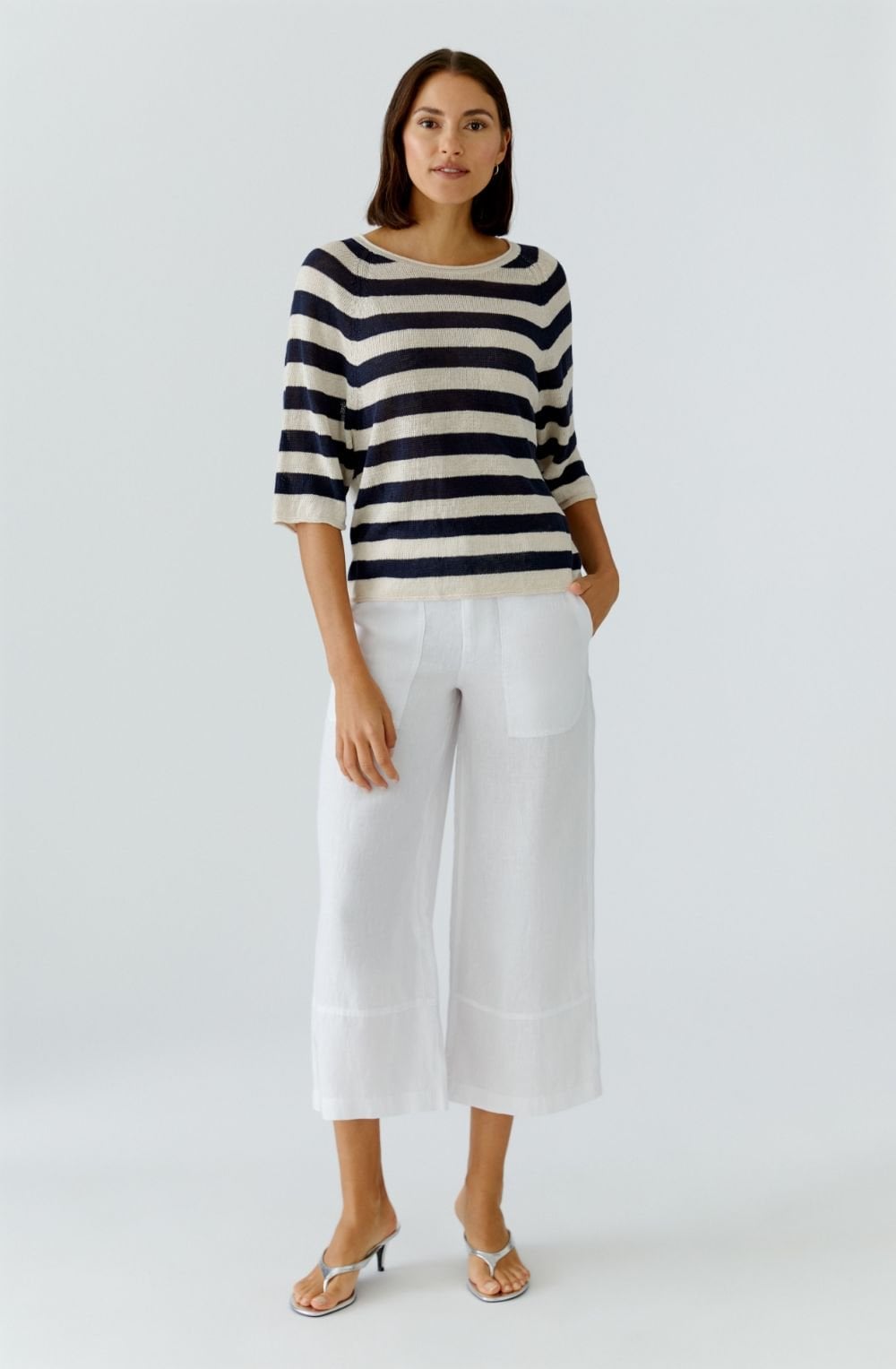 Light Stone and Blue Linen Sleeve Pullover