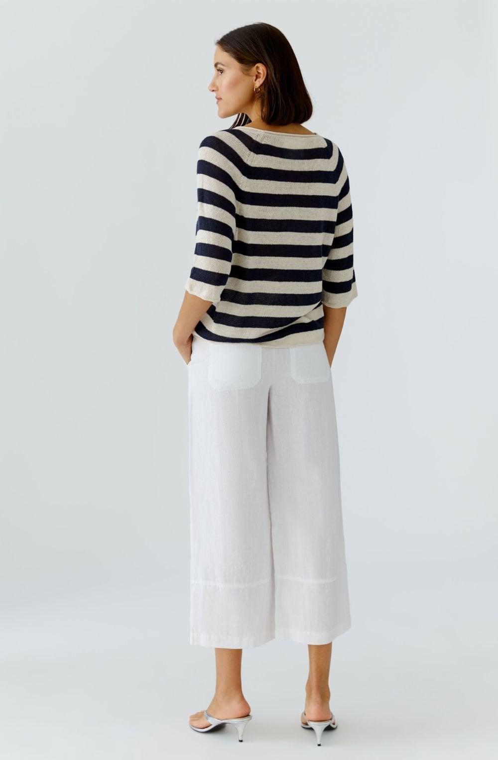 Light Stone and Blue Linen Sleeve Pullover
