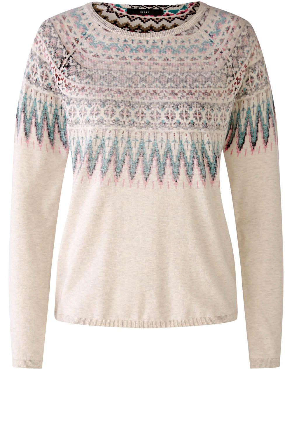 Light Stone and Pink Reverse Norwegian Print Jumper