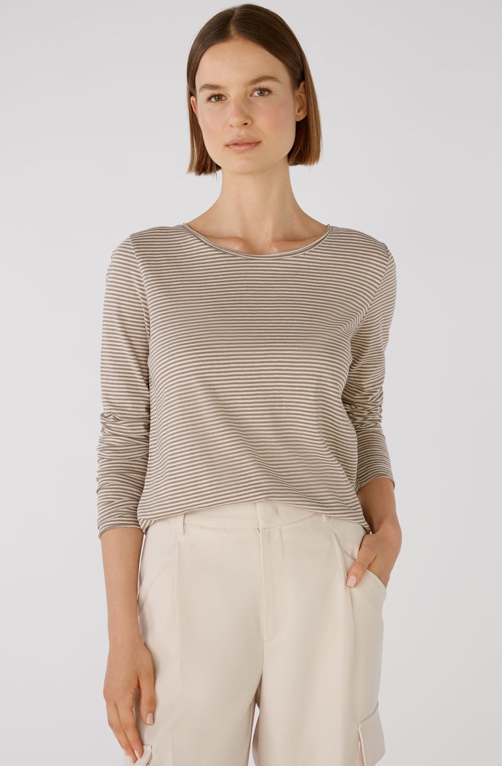 Light Stone and Taupe Striped Top