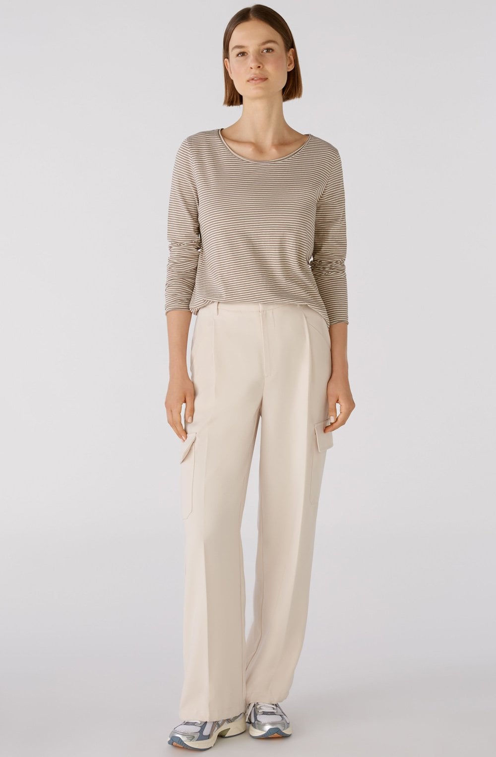 Light Stone and Taupe Striped Top
