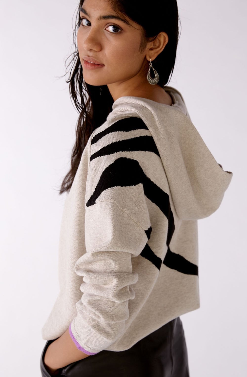 Light Stone and Violet Hooded Jumper
