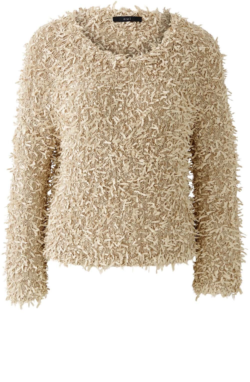 Light Stone Camel Paper Touch Fringed Pullover