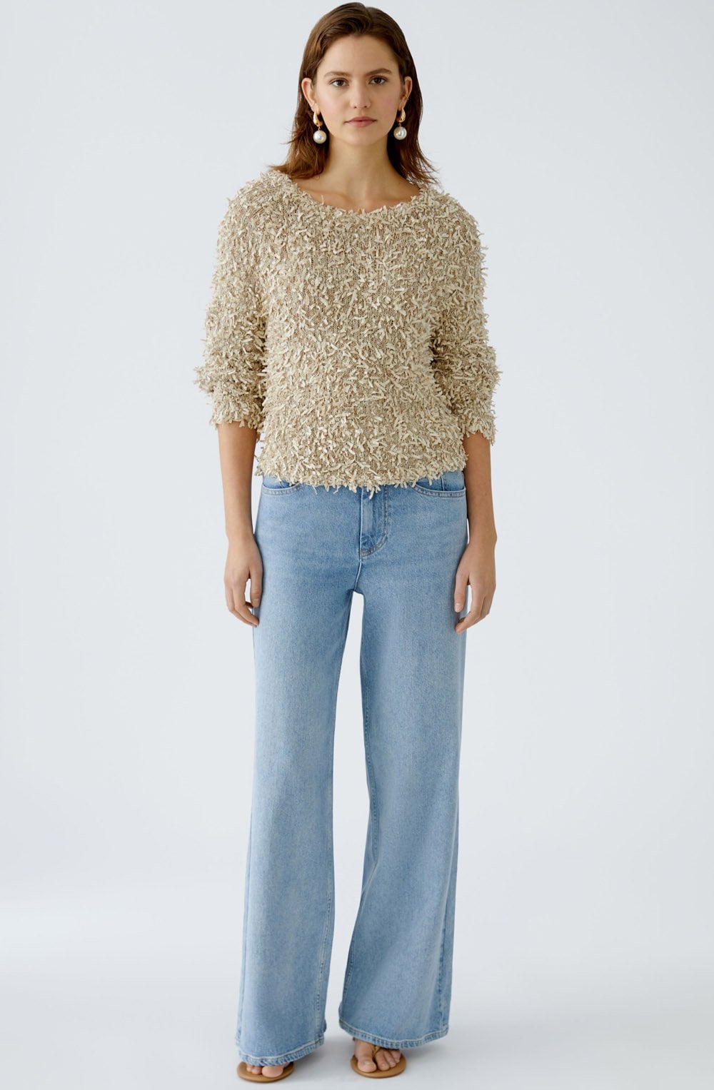 Light Stone Camel Paper Touch Fringed Pullover