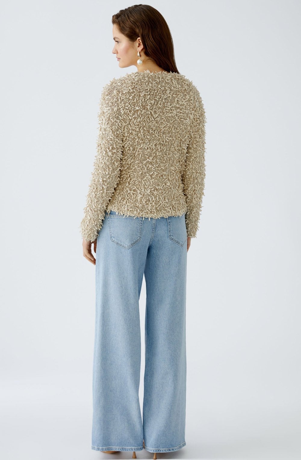 Light Stone Camel Paper Touch Fringed Pullover