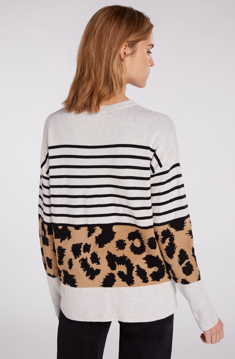 Light Stone Camel Stripe & Leopard Jumper