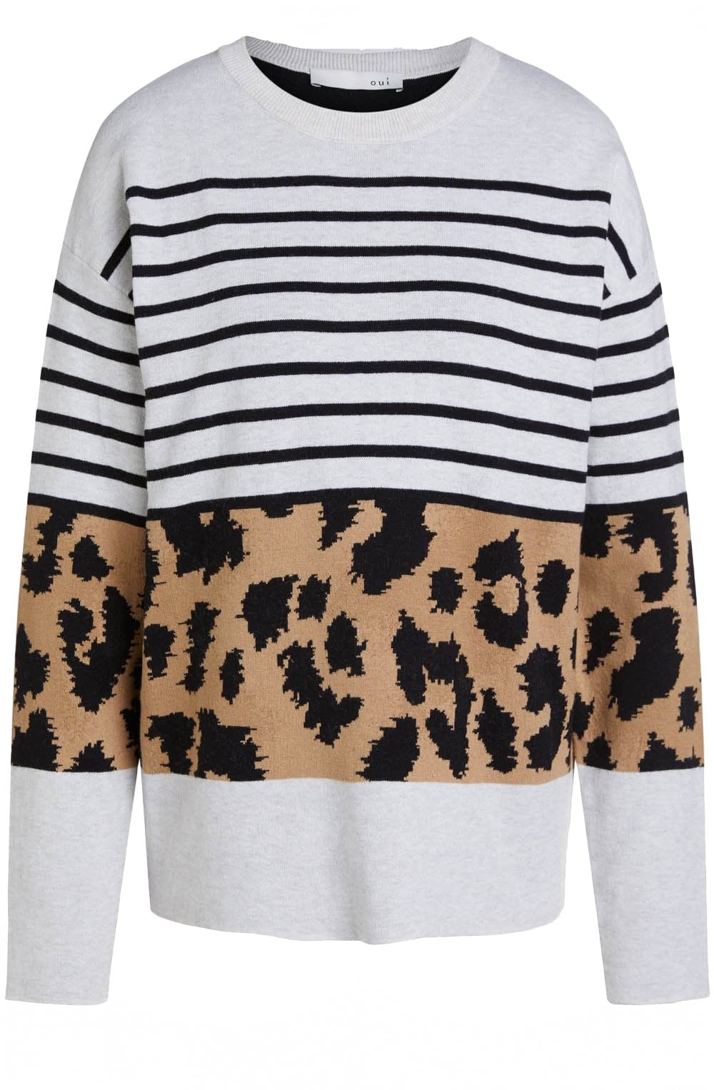 Light Stone Camel Stripe & Leopard Jumper