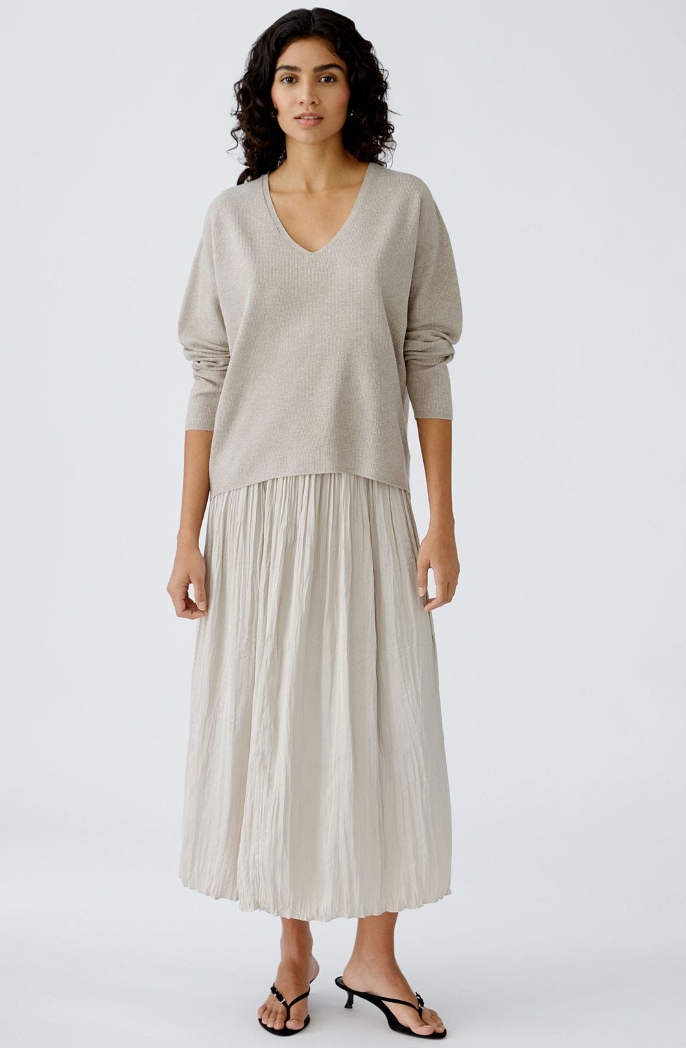 Light Stone Crinkled Satin Touch Maxi Skirt
