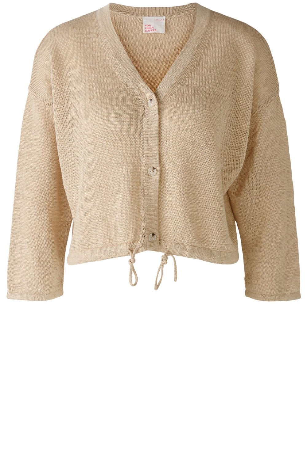 Light Stone Drawstring Hem Linen Cardigan