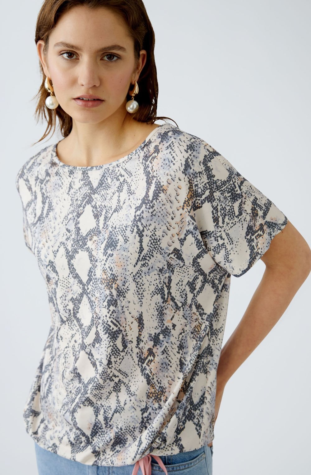 Light Stone Grey Drawstring Blouse