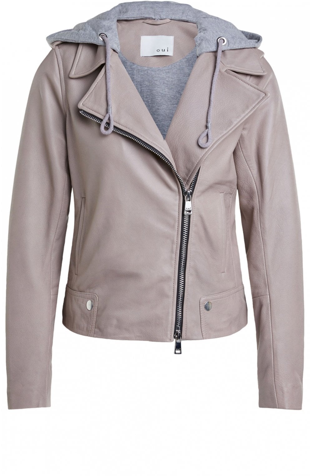Light Stone Hooded Leather Jacket