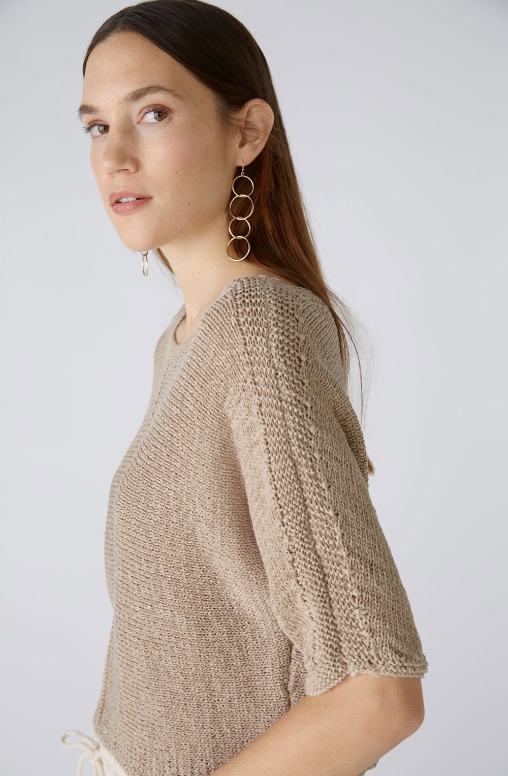 Light Stone Linen Blend Ribbon Knit Top