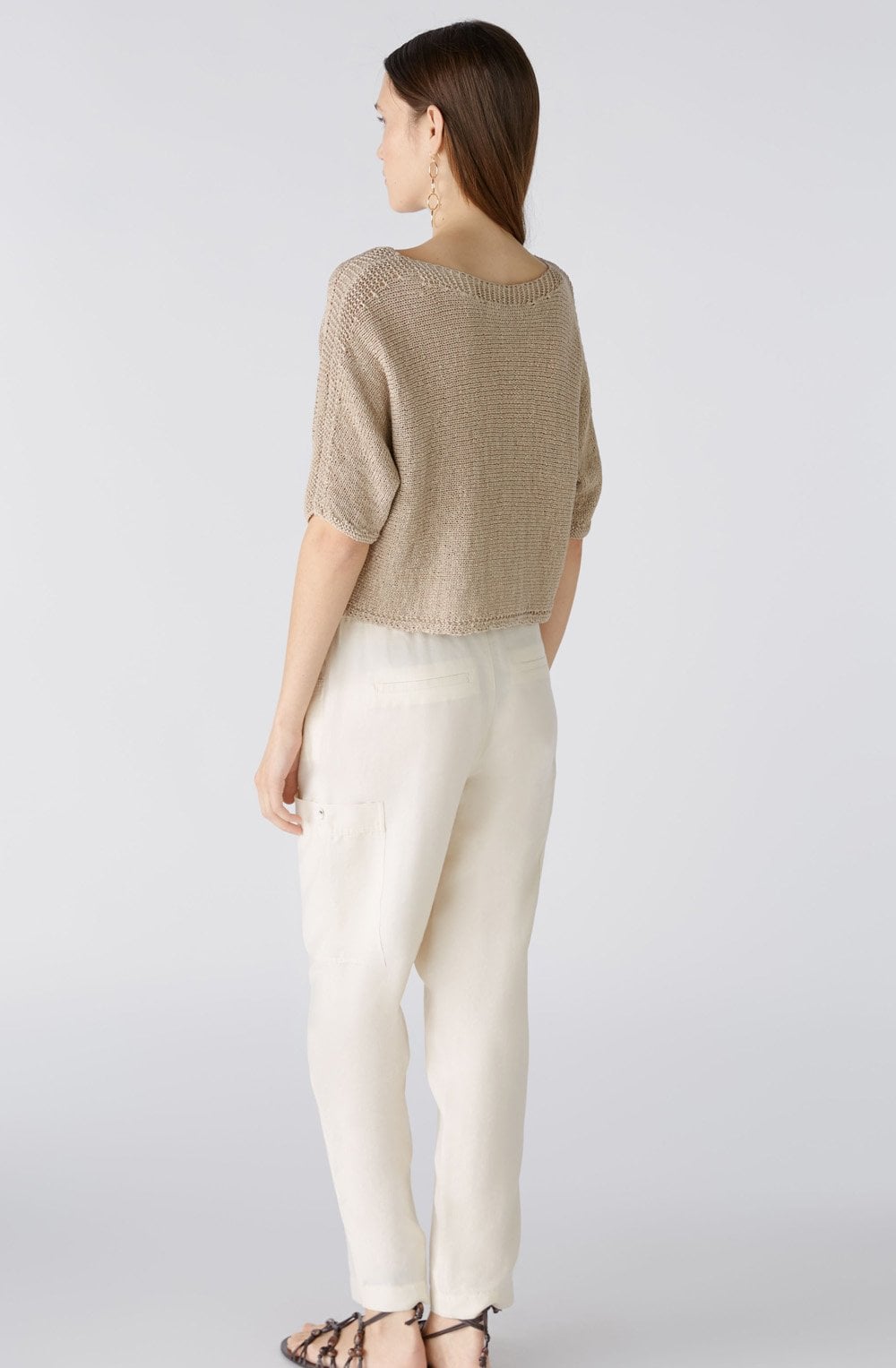 Light Stone Linen Blend Ribbon Knit Top