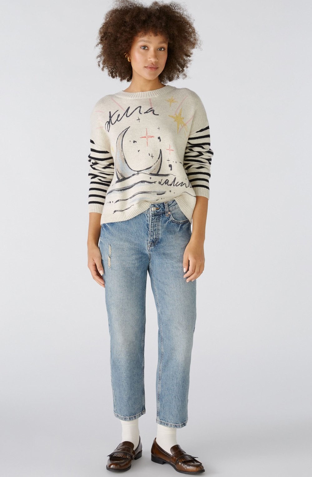 Light Stone Placed Print and Striped Jumper