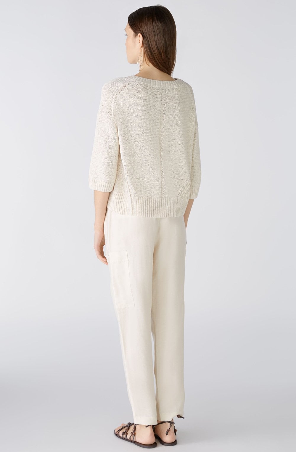 Light Stone Ribbon Knitted V Neck Top