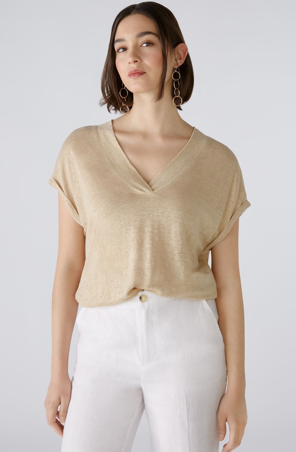 Light Stone V Neck Linen T Shirt