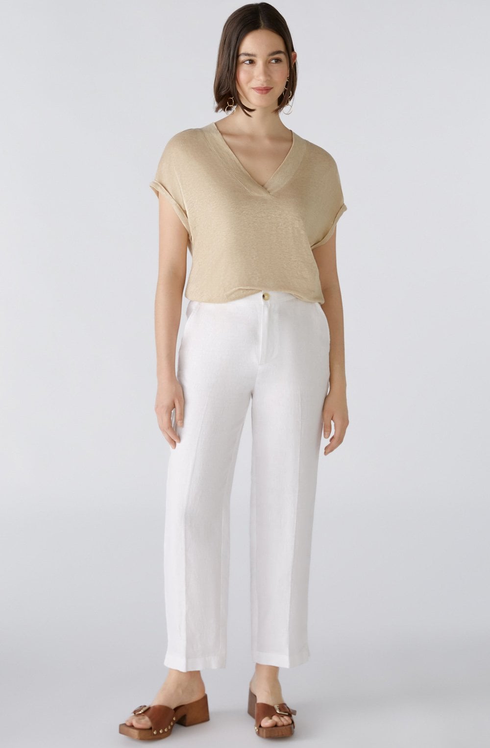 Light Stone V Neck Linen T Shirt
