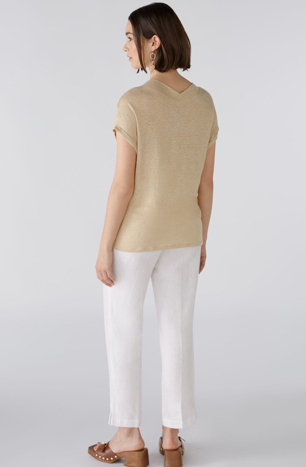 Light Stone V Neck Linen T Shirt